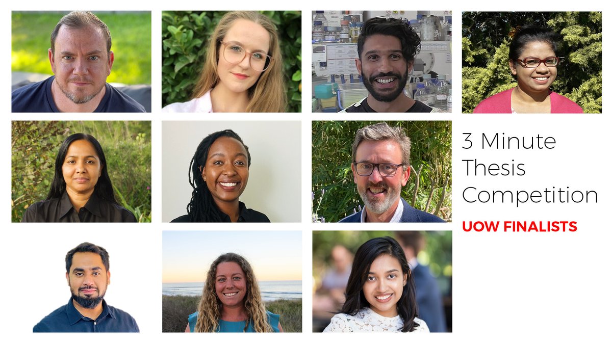 uowresearch's tweet photo. Best of luck to our ten finalists selected to present at the 2021 #UOW3MT Final today, which starts at 3.30pm (AEST). Register to watch online https://t.co/aCn4SIyzSX #UOW #3MTFinal #PhD https://t.co/6La4fPBJOf