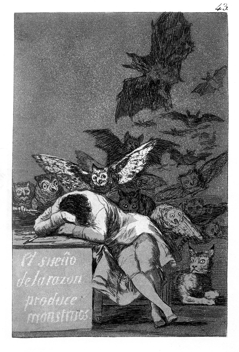 RT @artistgoya: The sleep of reason produces monsters, 1799 https://t.co/gGSUyCI90V #franciscogoya #goya https://t.co/6CPtSecbh3