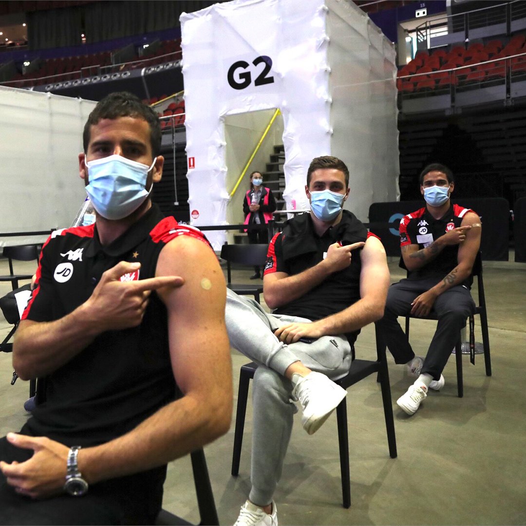 wswanderersfc's tweet photo. .@tomerhemed10, Daniel Margush and @TateRussell9 headed out to @qudosbankarena to get their Pfizer COVID-19 vaccinations yesterday!

People aged 16-39 from areas of concern can book their Pfizer vaccination for this week: https://t.co/cw3sX0SihC
@WestSydHealth #WSW https://t.co/hneM3ZWHBg