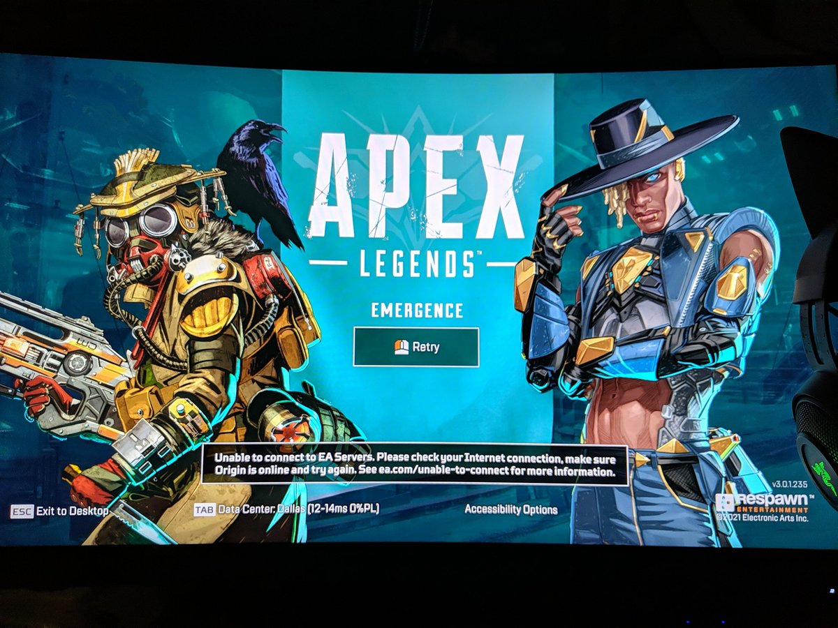 oXDoomKittyXo's tweet photo. @EAHelp @PlayApex  @Respawn Hey are servers down? I'm on PC and I'm connected to the internet. Everything works but when I open Apex I get this. https://t.co/35eBNGWq1S