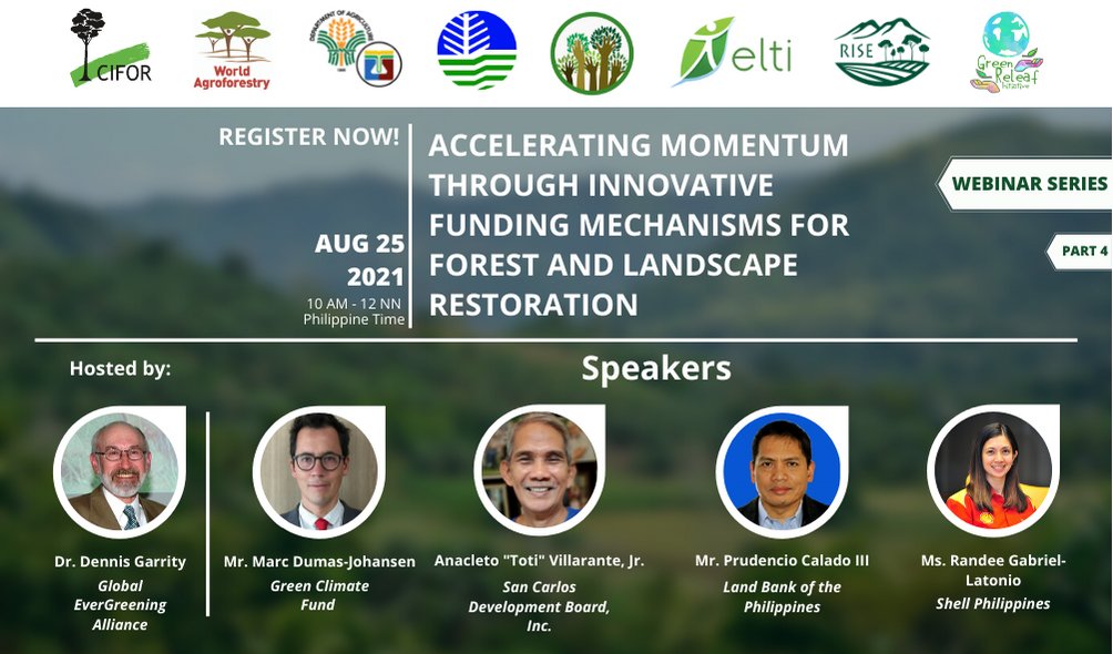 Yale_ELTI's tweet photo. Starting in less than one hour! A webinar on Forest and Landscape Restoration in the Philippine Context: "Accelerating momentum through innovative funding mechanisms for FLR," featuring Philippine and international experts. https://t.co/KG1X4Wvfc5 #rainforestation @CIFOR @ICRAF https://t.co/FIZ0XHoUCC