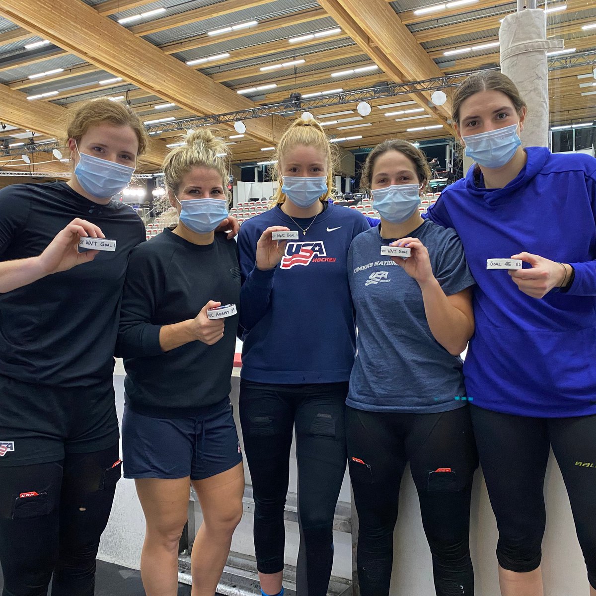 KendallCoyne's tweet photo. Such an incredible day to witness history! So proud of my teammates! Congratulations @HilaryKnight &amp; @Bdecker14 for rewriting the history book &amp; congrats @brittacurl @Abbey18Murphy &amp; @JessComph7 for scoring their first career WNT goal! Only 44 more to catch Hilary!🥳 #IIHFWorlds https://t.co/XLJCgxbdGs