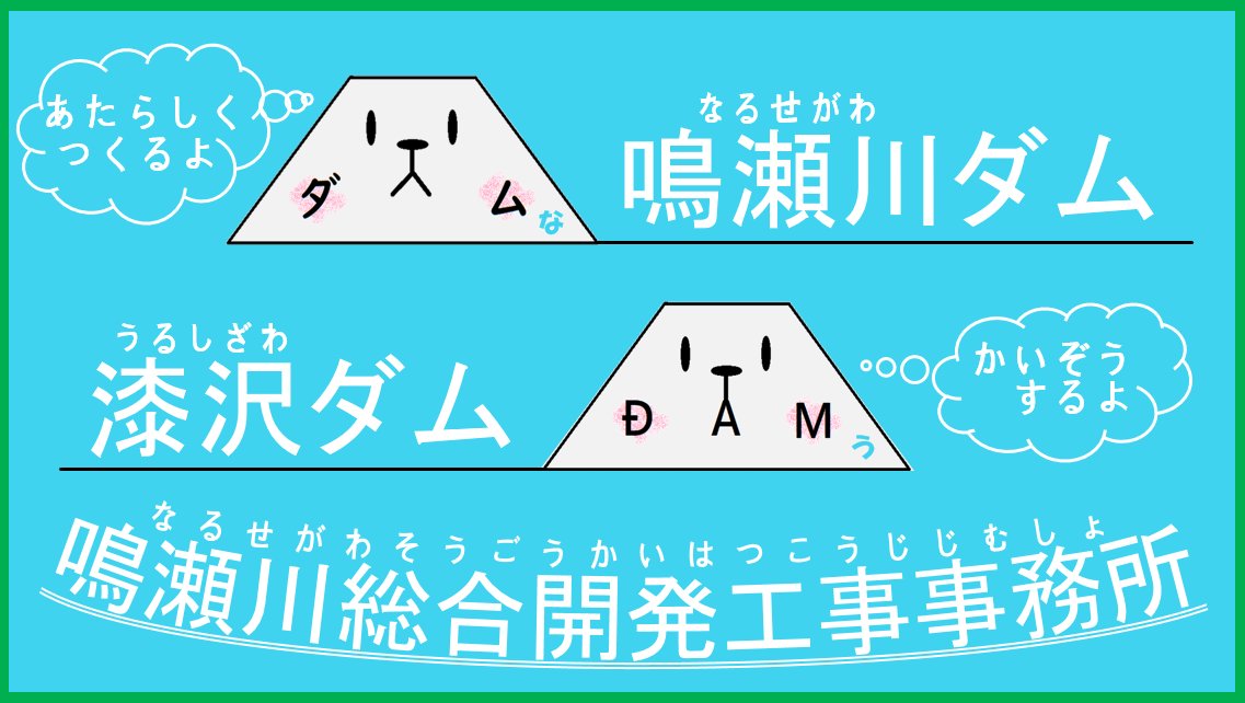 mlit_narusou's tweet photo. ＃鳴瀬川総合開発工事事務所って、何をしているところかって？～part2～
＃ダム　
＃ピクトグラム　
＃4枚目は現状　
＃広報頑張ります！ https://t.co/DmD4X2KnX2