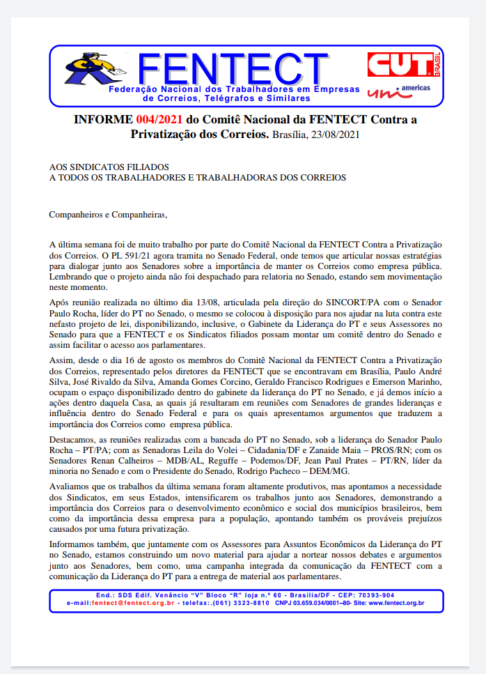 SamuelHelio's tweet photo. INFORME COMITÊ CONTRA A PRIVATIZAÇÃO DOS CORREIOS

Nossos camaradas têm procurado dialogar com senadores de várias tendências. 

Vamos fazer nossa parte, ligando, enviando mensagens aos senadores catarinenses.

#Fentect 
#cutsc 
#vempraluta
#sintectgestao20212024 https://t.co/1m0bpVBDF8
