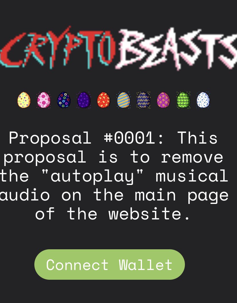 cryptobeasts's tweet photo. The CryptoBeasts DAO Virtual Assembly Was A Success! 🎉

If you go on https://t.co/HFgMF2zNEm you will be able to vote on our first topic!

🥚1 Rare Egg = 1 Vote🗳

(Retweet for a chance to win a Rare Egg) https://t.co/COJLTfV60l