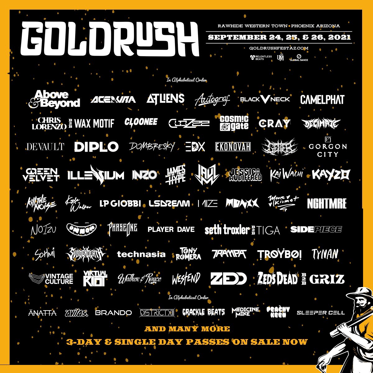 RelentlessBeats's tweet photo. ☝️ ONE MONTH FROM GOLDRUSH

RT this post, tag your crew, and tell us which artist you are most excited to see for a chance to win 1 3-day GA pass! Must follow @GoldrushFestAZ 

Lock in your tix for our biggest and most elaborate experience to date - https://t.co/D77PvMj3Yt https://t.co/jJTpjkHDRL