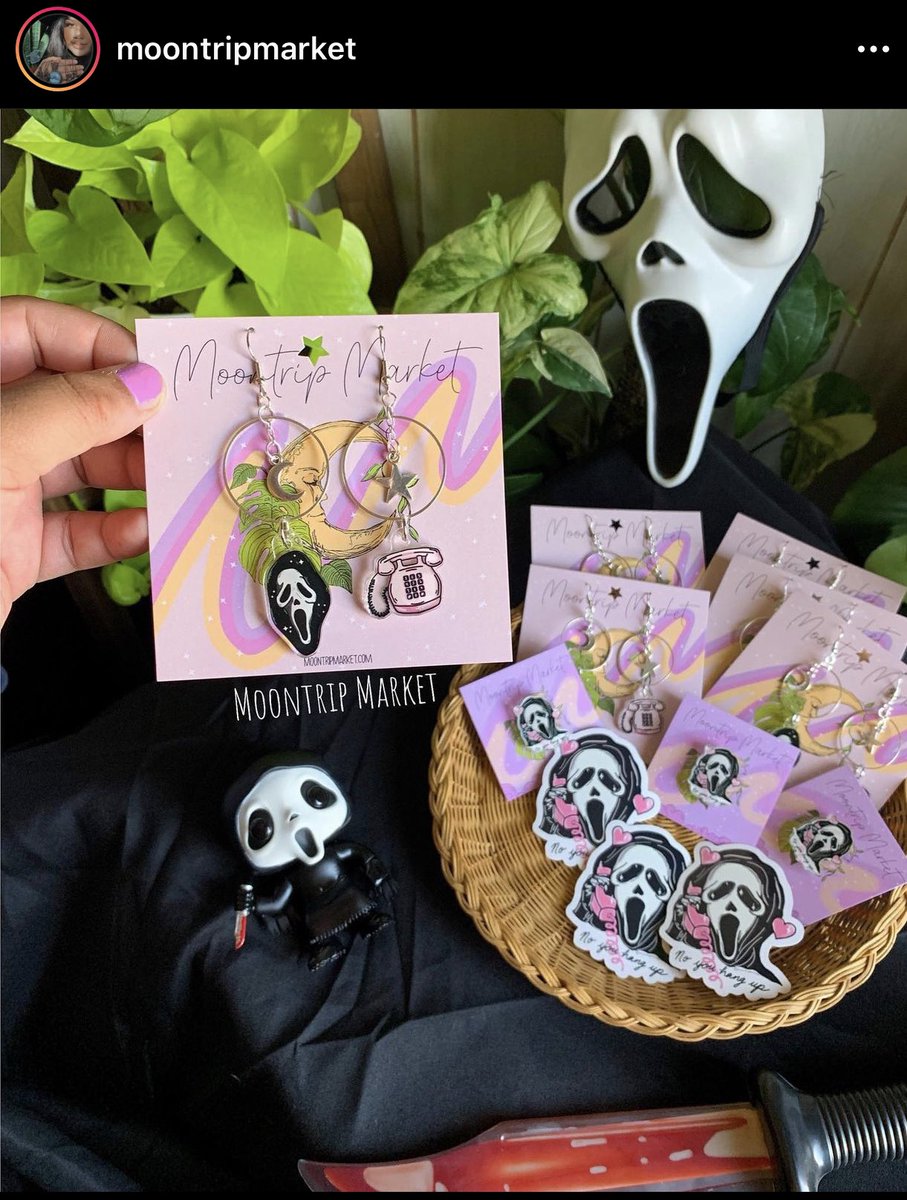 MoontripMarket's tweet photo. I want to say thank u to everyone that sticks up for my art 

I can’t believe to this day my Ghostface inspired design has been stolen more times than I can count 
If you see this exact traced design somewhere else, know that I didn’t give permission 
Anyways follow for cool art https://t.co/p9uXOaIsB8