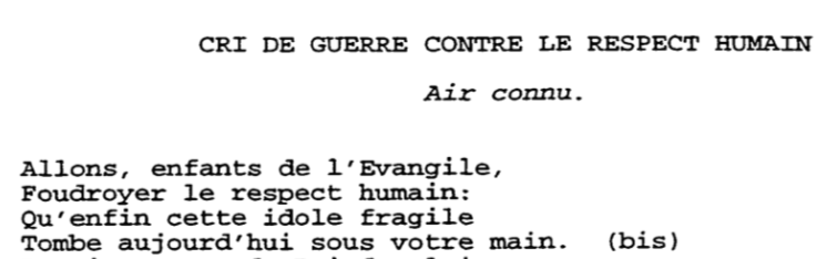 TheSiecle's tweet photo. More context: this song, to the melody of La Marseillaise, but with lyrics rewritten by Catholic missionaries to urge the French to stop worrying what society thought and come back to the Church: https://t.co/GwWKtJiQtc