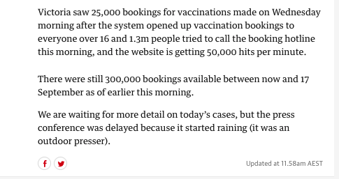 Amazing demand for vaccinations. Keep getting in those jabs  Vics! 💪💪💪💪💉👏