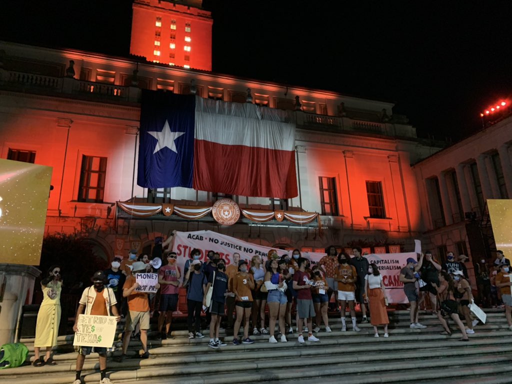 Breaking: <a href="/UTAustin/">UT Austin</a> students are protesting for the University to stop playing The Eyes of Texas and remove cops from campus at the annual Gone to Texas event that celebrates new students.

<a href="/thedailytexan/">The Daily Texan</a>