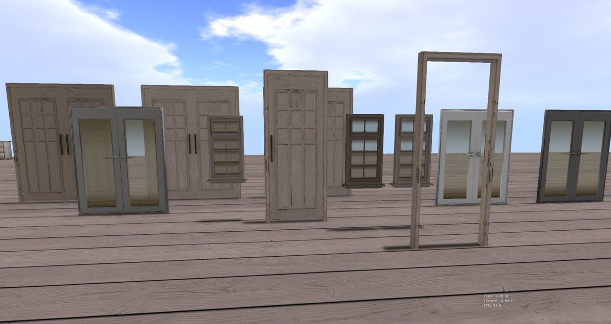 TrineEpiphany's tweet image. Of doors and windows, distressed surfaces for a cabin in  the woods. Door scripts testing. Love the scripted sounds. #3Dmodel #lowpoly #madewithBlender3D #madewithsubstance #substancepainter #opensim #SecondLife #gamedev #virtualmodel