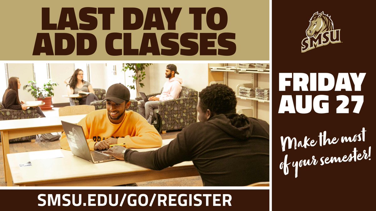 How's your semester stacking up? Taking enough credits to stay on track? Add a class by Friday, Aug. 27. #15toFinish. Make the most of your semester!