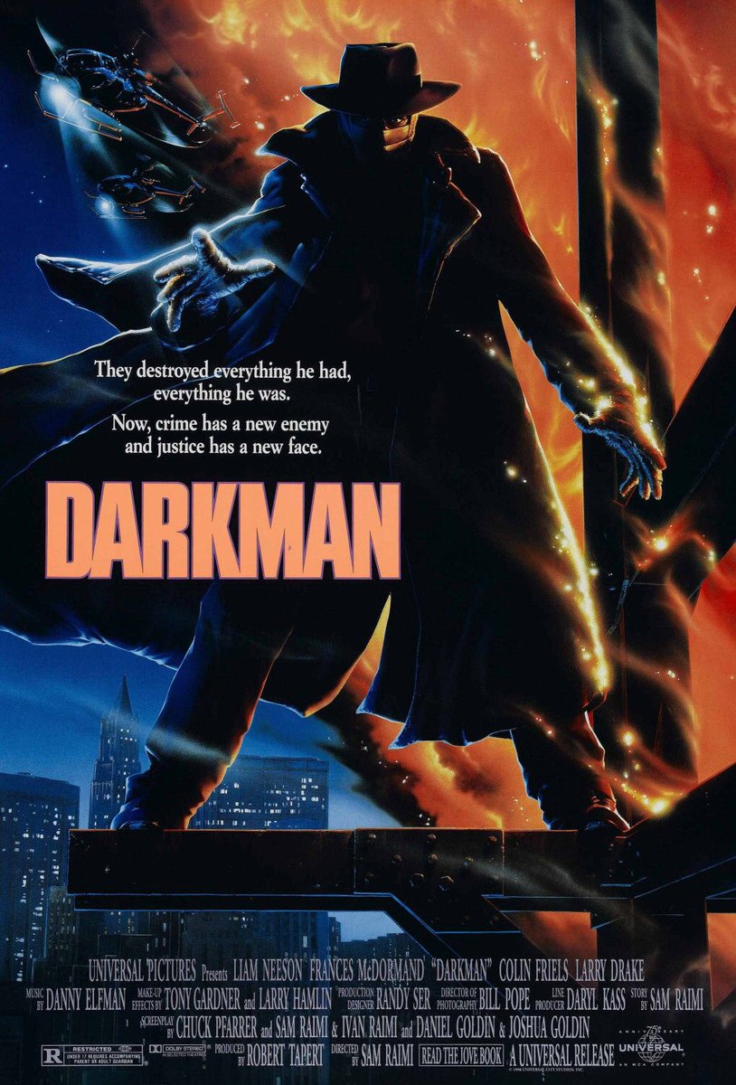 🎬MOVIE HISTORY: 31 years ago today, August 24, 1990, the movie ‘Darkman’ opened in theaters!

#LiamNeeson #FrancesMcDormand #ColinFriels #LarryDrake #TedRaimi #NicholasWorth #DanHicks #JessieLawrenceFerguson #RafaelHRobledo #BridgetHoffman #BruceCampbell