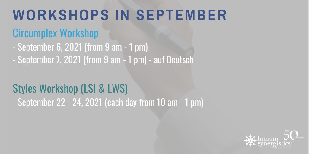 HS_InterConnext's tweet image. #WORKSHOPS IN SEPTEMBER 

The CIRCUMPLEX Workshops will teach you the basics about our Circumplex. In our Styles Workshop, you will gain some indepth insights into our instruments for Individuals &amp;amp; Leaders.bit.ly/2SkNeyn 

To register contact us: bit.ly/3erwmkJ