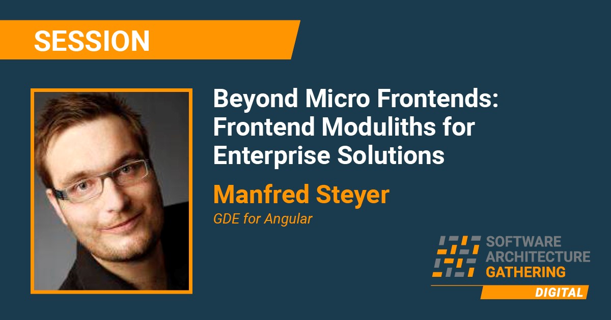 sag_conference's tweet image. In his #SAGconf session, our speaker @ManfredSteyer will present you an alternative #frontend architecture: the Frontend #Modulith. Find out how you can use them to create sustainable frontends for your business solutions: ow.ly/EvME50FXDpN #softwarearchitecture