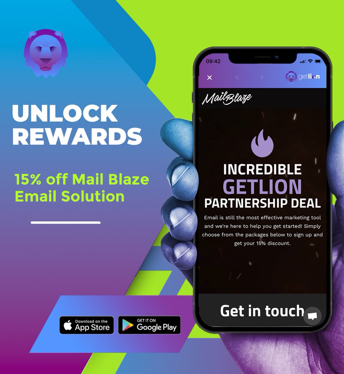 getlionsa's tweet photo. Email marketing is one of the most effective marketing tools at an entrepreneurs disposal. We’ve partnered with SA's top email marketing solution @Mailblaze, to give our users 15% off their subscription through getlion rewards! Download the app to day and #getyourbusinessROARING https://t.co/2K9TGDFmIT