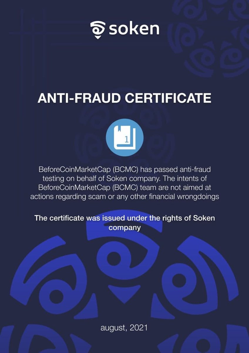BeforeCoinMarketCap (@beforecmc) on Twitter photo Hey, dear community members! <a href="/BeforeCMC/">BeforeCoinMarketCap</a> has been audited and listed. Check the link below⬇️
🌀 Audit link:
github.com/sokenteam/smar…
🌀 Anti-fraud certificate:
github.com/sokenteam/Anti…
Stay with us!🚀
#BCMC1 #BeforeCoinMarketCap #BCMC #Crypto #Soken Hey, dear community members! <a href="/BeforeCMC/">BeforeCoinMarketCap</a> has been audited and listed. Check the link below⬇️
🌀 Audit link:
github.com/sokenteam/smar…
🌀 Anti-fraud certificate:
github.com/sokenteam/Anti…
Stay with us!🚀
#BCMC1 #BeforeCoinMarketCap #BCMC #Crypto #Soken