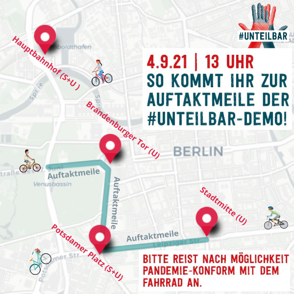 Stadtplan - Anreise zur #unteilbar-Demo am 4.9. um 13:00 in Berlin - mit dem Fahrrad oder über Hauptbahnhof (S+U), Brandenburger Tor (U), Potsdamer Platz (S+U) & Stadtmitte (U).