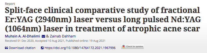 CICATRICES DE ACNÉ - estudio comparativo láser fracc ablativo erbio vs Nd:YAG 1064 nm pulso largo. Mejores resultados con láser fraccionado ablativo objetiva y subjetivamente. 

buff.ly/3yhNznb