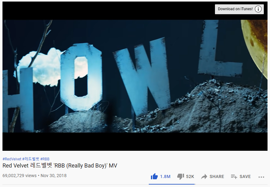 RVRECORDS01's tweet photo. Red Velvet's RBB (Really Bad Boy) Music Video reached 69M views🎉🎉
#RedVelvet #RBB #ReallyBadBoy @RVsmtown https://t.co/aHtSInSkJf