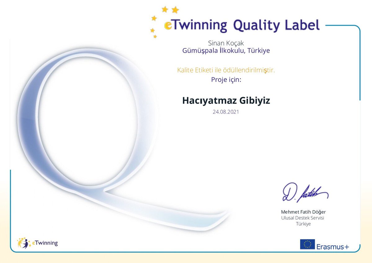 Okulumuzda yürütülmekte olan Hacıyatmaz Gibiyiz etwinning projesi ulusal kalite etiketi almaya hak kazanmıştır. Sinan Koçak öğretmeninizi ve öğrencilerini tebrik ederiz. <a href="/istanbulilmem/">İstanbul İl Millî Eğitim Müdürlüğü</a> @bbaris_yildiz <a href="/Avcilarilcemem/">Avcılar İlçe Millî Eğitim Müdürlüğü</a> <a href="/avc_twinning/">e Twinning Avcılar</a>