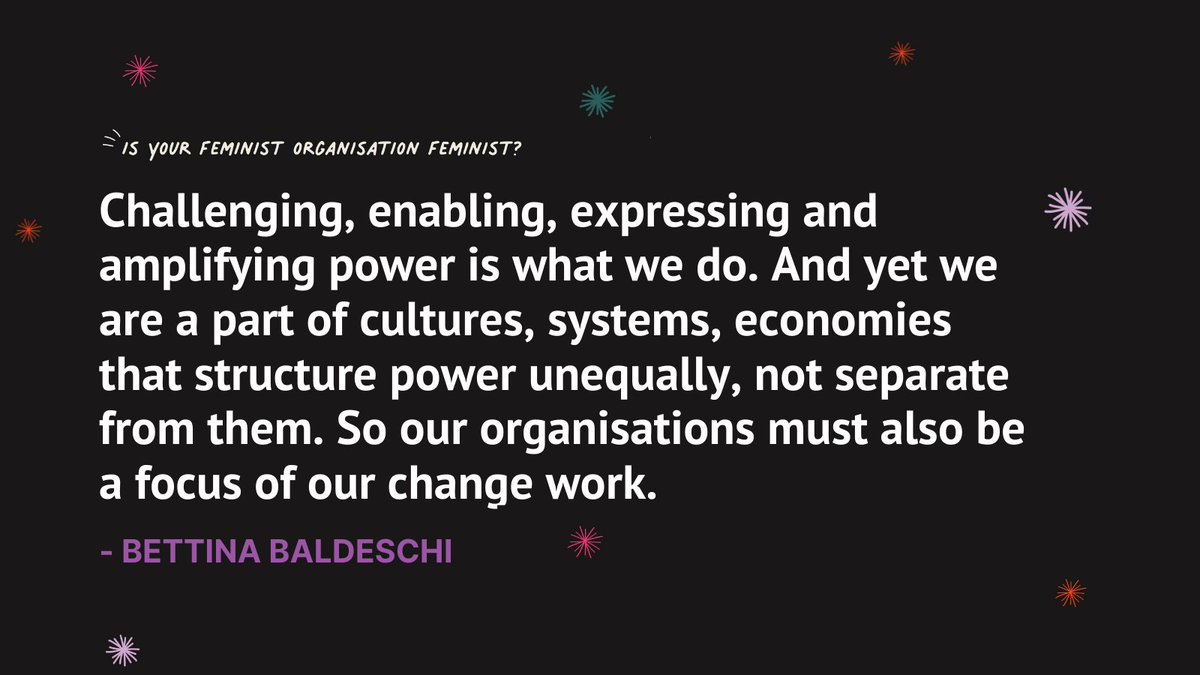 Our organisations must be a focus of our change work too, says IWDA CEO <a href="/BBaldeschi/">Bettina Baldeschi</a>
#FeministOrganisations