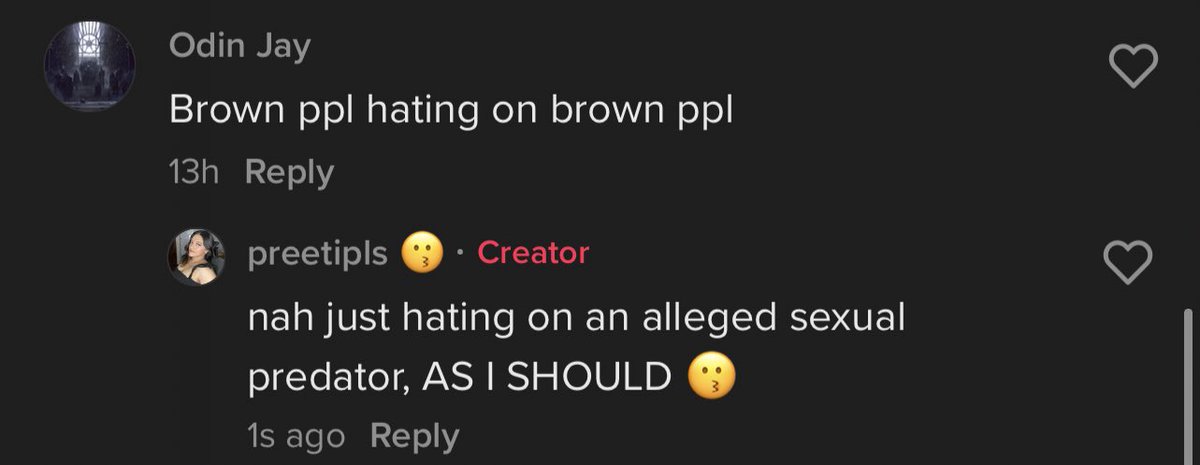 plspreeti's tweet photo. funny cos when DK ran his mouth bout me eg. threatened to “end my career”, took potshots @ me in his whack content AND SO MUCH MORE…that was never seen as an attack against a brown woman. now when I reference his alleged sexual predatory ways it’s a brown on brown hate crime?💀 https://t.co/RwMpvIGteL