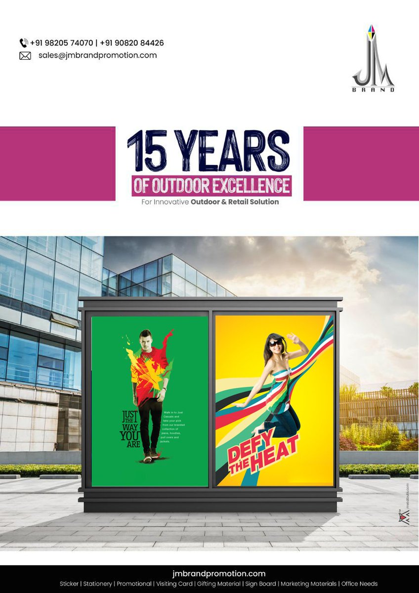 JMBrand4's tweet photo. 15 years of outdoor excellence
For innovative Outdoor &amp; Retail Solution.
.
Visit Us:- https://t.co/KDhAL6U1Ao
Contact us on📞:- 022-49731847
"Try it, You'll Like it"
#flexprinting #shoppe #onewayvission #glowsignboard #acrylisignboard #ecosolventvinyl #mallbranding https://t.co/gglJM6mxvQ