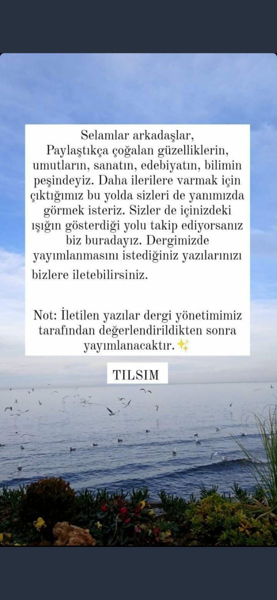 Yazılarınızın tılsımını okurlarla buluşturmaya ne dersiniz?
#tılsım #sanaldergi #edebiyat #yazar #şair