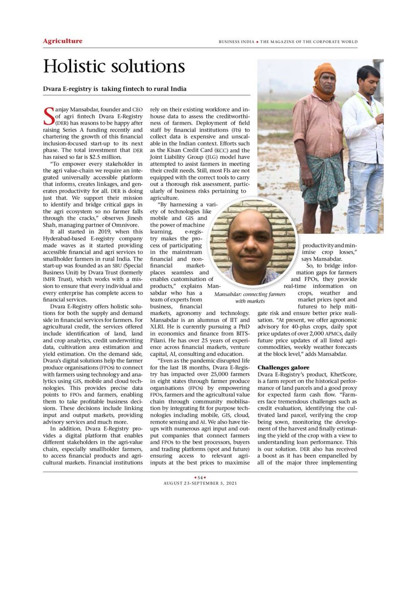 dvaraeregistry's tweet photo. Dvara E-Registry’s work is featured by @BusinessIndia1. Follow the link to read about Dvara E-Registry’s journey, challenges, solutions offered and impact created. https://t.co/x2y51ORKbC https://t.co/wYKwa6MbCN