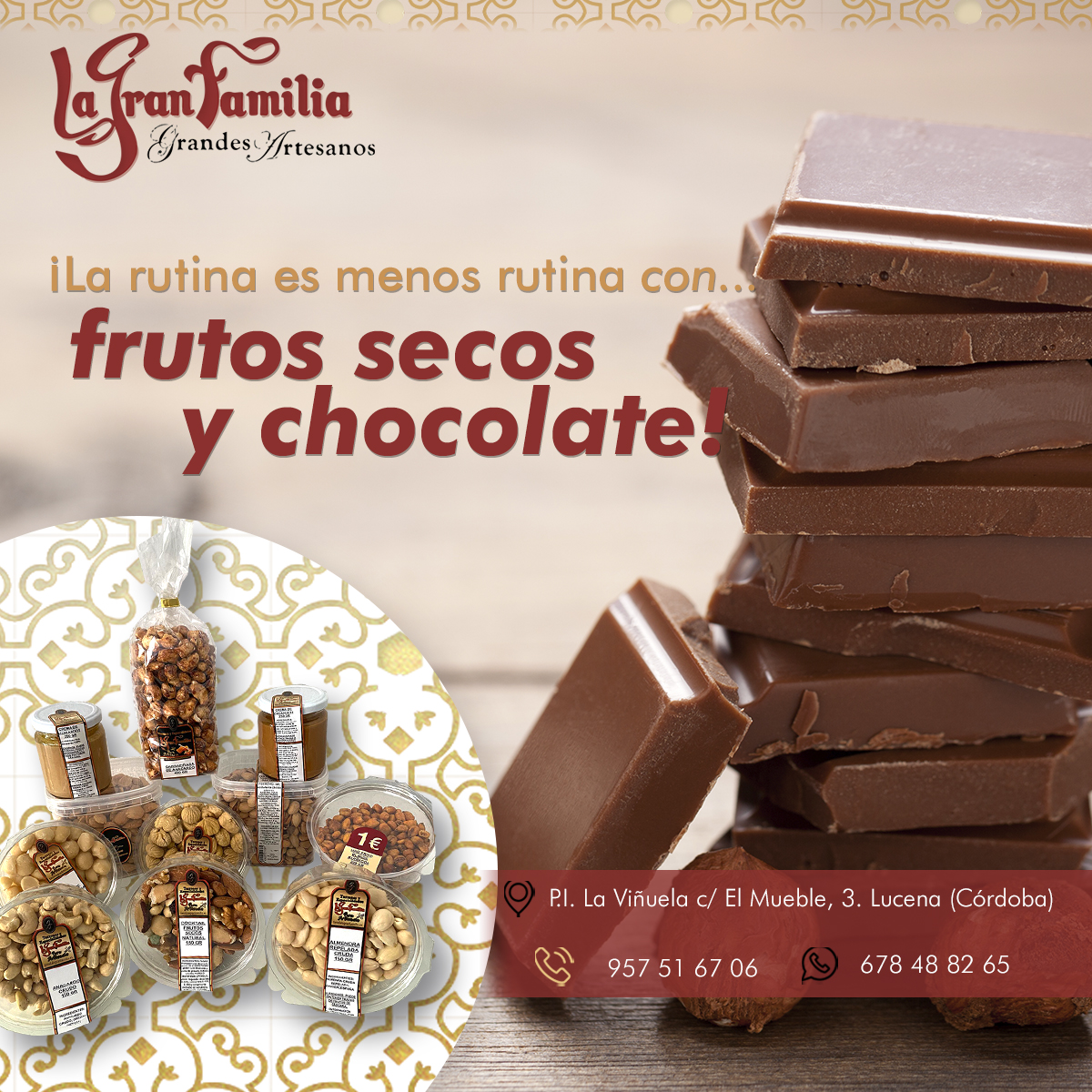TurronesLGF's tweet image. ¿Se acaban las #vacaciones? ☀ Te ayudamos a recuperar el ánimo gracias a los productos que tenemos en #LaGranFamilia. El #chocolate y #frutossecos son #saludables para nuestro #cerebro también desde un punto de vista #emocional y #psicológico ¡Sonríe con nuestros productos! 🥜🍫