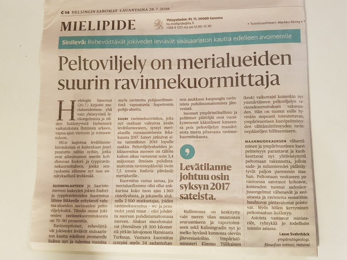 Muistattehan kaikki, että #rankkasade'päivinä maatalouden #ravinnesaaste vastaa miljoonien ihmisen puhdistamattomien ulosteiden ravinnekuormaa mereen?
#maatalous #Itämeri