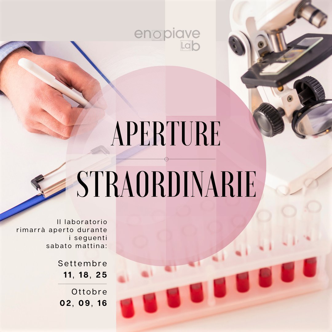 Enopiave's tweet image. Aperture straordinarie di EnopiaveLab, laboratorio analisi Enopiave accreditato Accredia, durante il periodo vendemmiale i seguenti sabato mattina : 11, 18, 25 settembre e 02, 09, 16 ottobre