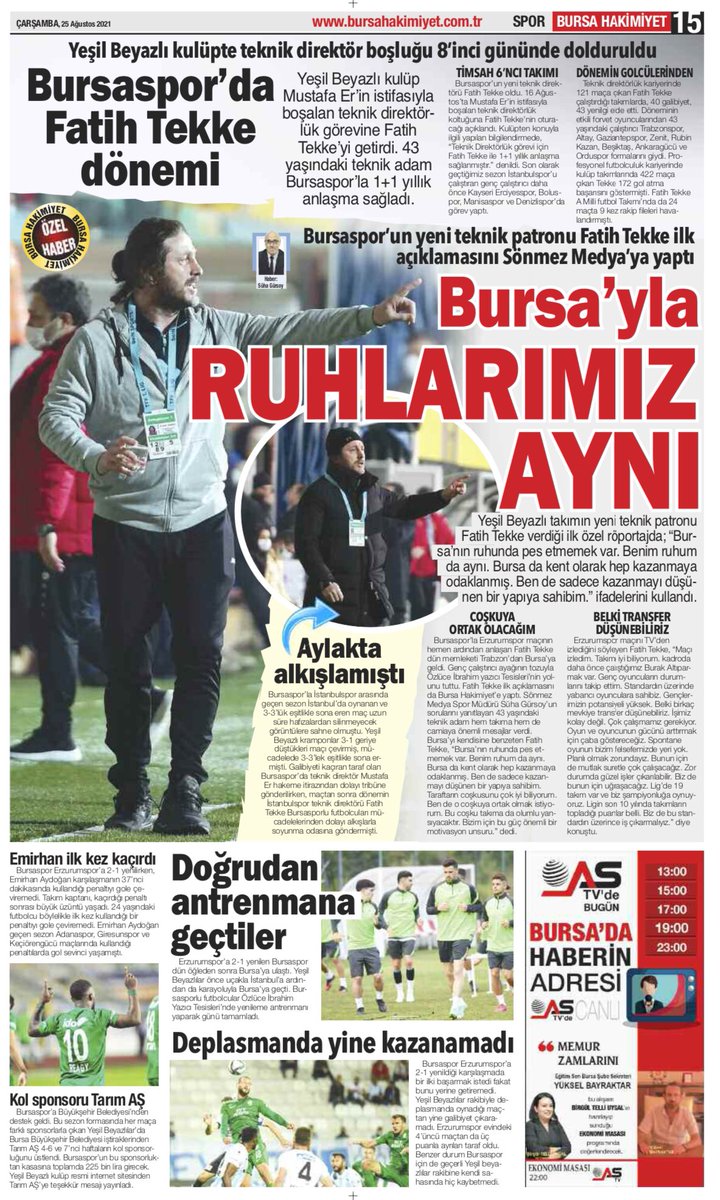 suhagursoy's tweet photo. #Bursaspor ’un yeni teknik direktörü Fatih Tekke’nin özel açıklamaları bugünkü @b_hakimiyet ‘te 👇 https://t.co/3LCoRwtnQp