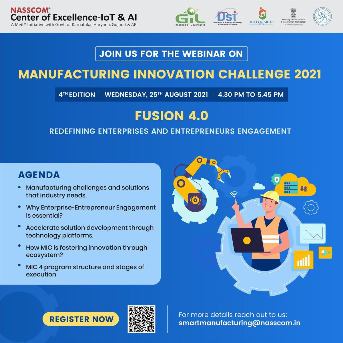 meitystartuphub's tweet image. *Manufacturing Innovation Challenge*|Inviting startups with market ready solutions to solve the highly probed use cases|Register:lnkd.in/gri3CmCD| 4th Edition|Wednesday, 25th August 2021|4:30-5:45PM|@GoI_MeitY
@PMOIndia @startupindia @NASSCOMCoEIoT @IndiaDST @JeetKVijay