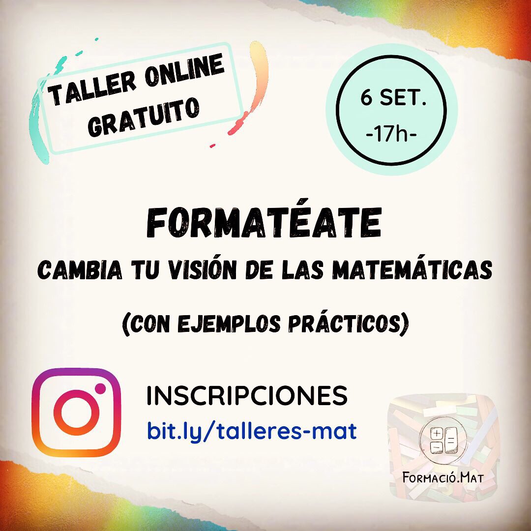 FormacioMat's tweet image. Taller online gratuito. Info del taller en foto 2. ¡Aprovecha esta oportunidad! Puedes inscribirte en: bit.ly/talleres-mat
