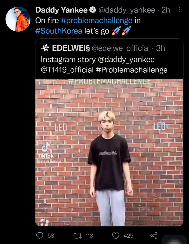 Galwoo_'s tweet photo. Volvi a activar nada más para decir que desde ahora son fan de @daddy_yankee, respiró y vivo por las historias y los likes que les da a edelweiss.

Yo son team "Los tecatoneros 😘👍" 

Igual una colaboración con T1419 no vendría mal 😳👍
@T1419_official #Problemachallenge https://t.co/eiB9BMHESk