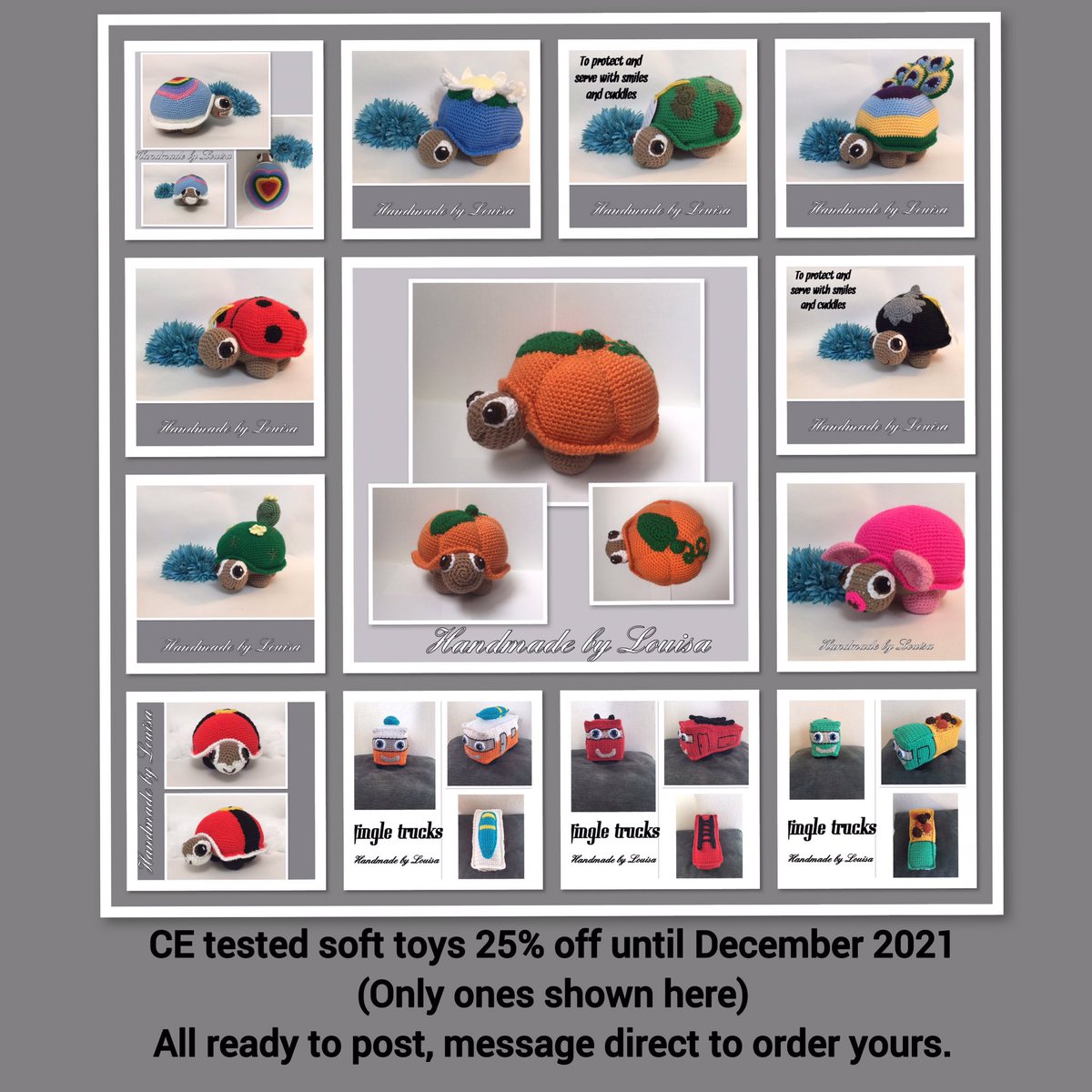 by_louisa's tweet photo. My tortoises and trucks (all CE tested) that are still with me, are ready to post and have 25% off!! They range from £22-£28 originally approx 8 inches x 3 inches, so huggable size 😉.. #offer #sale #discount #softtoy #cetested  #UKMakers #handmade #hugs  #cute #tortoise #trucks https://t.co/2tZRcUXqmf