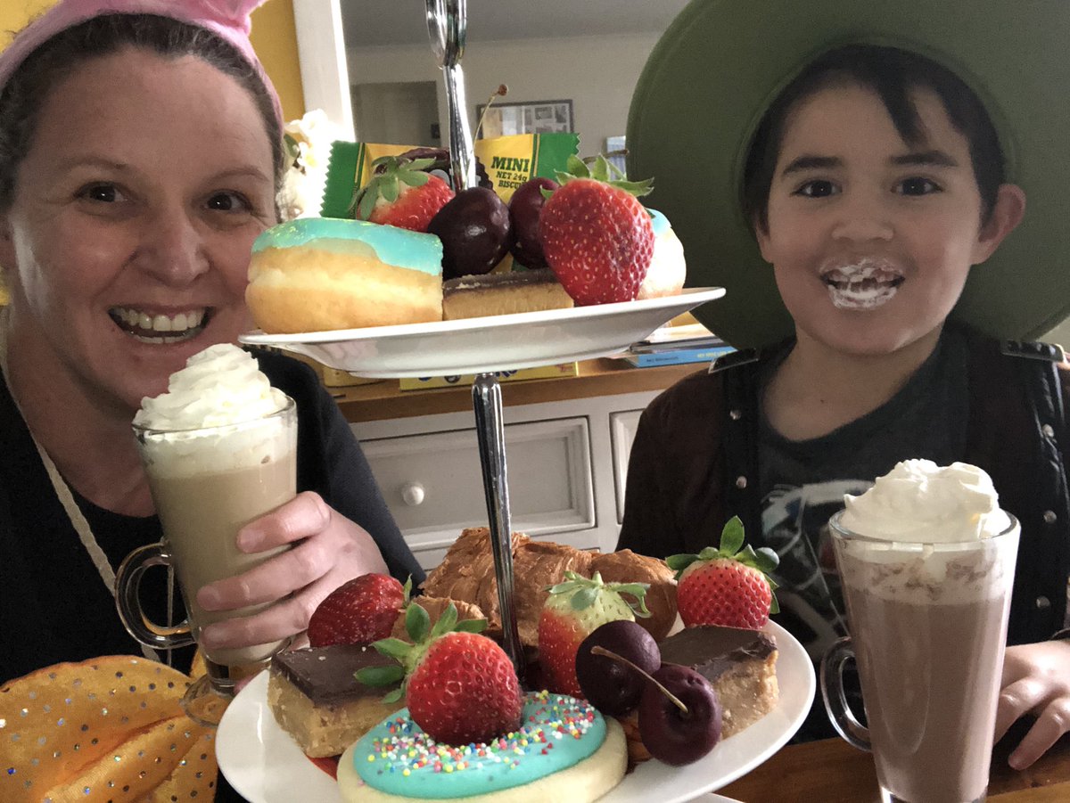 82Krisw's tweet image. Book week in lock down and we are going mad!!! Since there is no place but home… we decided to have a Mad Hatters Tea Party! #bookweek2021 #lockdownfun #remotelearningcanbefun #weareteacherswevegotthis #teachergonemad @NSWEducation