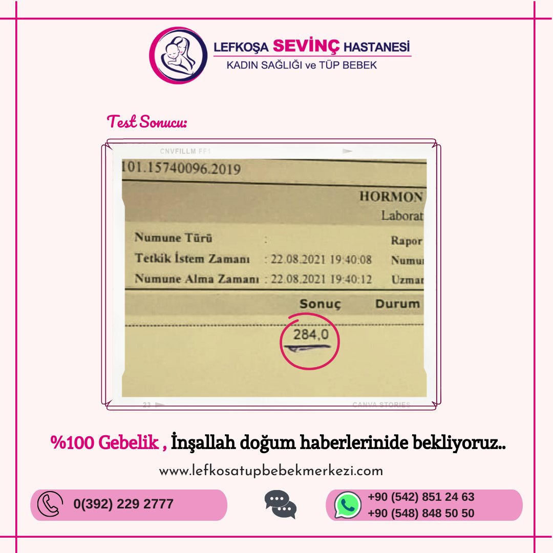 İki günde ikinci pozitif haberimiz🐞🥰 

Detaylı bilgi için ;
💬👨🏻‍⚕️🩺WhatsApp Hatları 
+90 (542) 851 2463 
+90 (548) 848 5050 
📞Tel: +90 (392) 229 2777 
📧 👩🏻‍💻 e-mail: info@ivflefkosa.com 
🌐lefkosatupbebekmerkezi.com