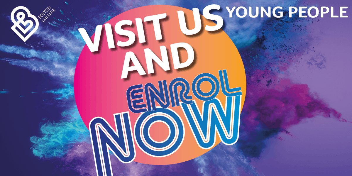 BoltonCollege's tweet photo. 😀 YOUNG PEOPLE 😀
◾ If you've applied for a course with us visit our Deane Road Campus 𝐓𝐎𝐃𝐀𝐘, between 9am-6.30pm, with your GCSE results and #enrol in person, no appointment needed. 
◾ You can also visit us 📍tomorrow or 📍Friday, 9am-3.30pm. https://t.co/7W5QkEzgxq