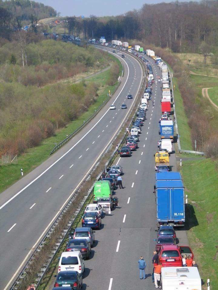 When traffic comes to a complete stop in Germany, the drivers, (by law) must move towards the edge of each side to create an open lane for emergency vehicles. . . Why don't we have these rules???

SHARE