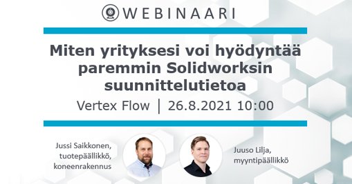 [Webinaari 26.8.2021 klo 10-11]
Miten yrityksesi voi hyödyntää paremmin Solidworksin suunnittelutietoa?
Tule mukaan ilmaiseen webinaariimme kuulemaan aiheesta bit.ly/2XmcBVy

#PDM #PLM #productlifecyclemanagement