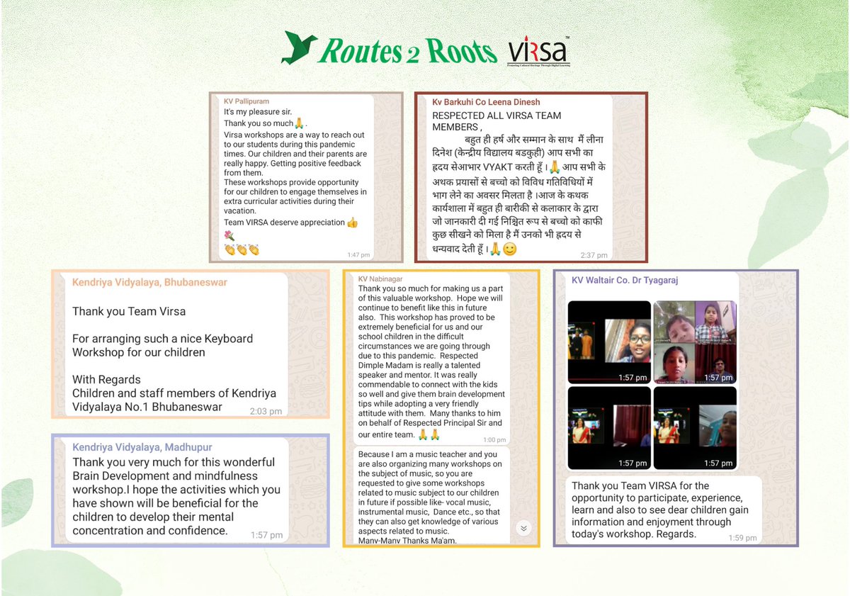 Routes2RootsNGO's tweet photo. It is always joyful to here from schools all over India, how Virsa is providing opportunities and impacting their lives. Here is the glimpse of it.
.
.
.
.
.
.
#routes2roots #virsa #schoolfeedback #feedback #teacherfeedback #positivevibes #digitallearning #elearning #ngo https://t.co/NDMomI94tT