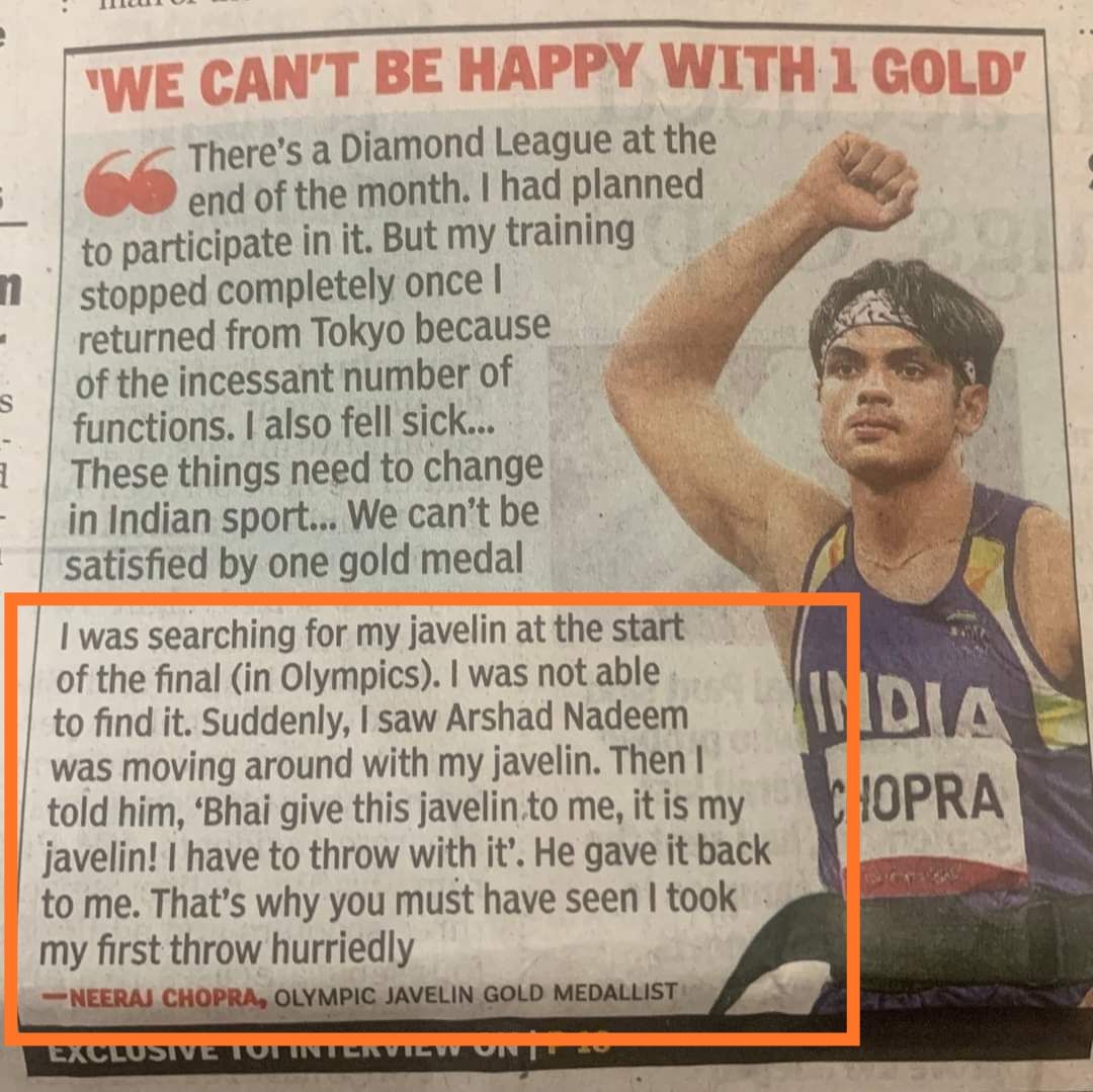 Hopefully, when Bollywood will make biopic on Neeraj Chopra, they will show this detail too.