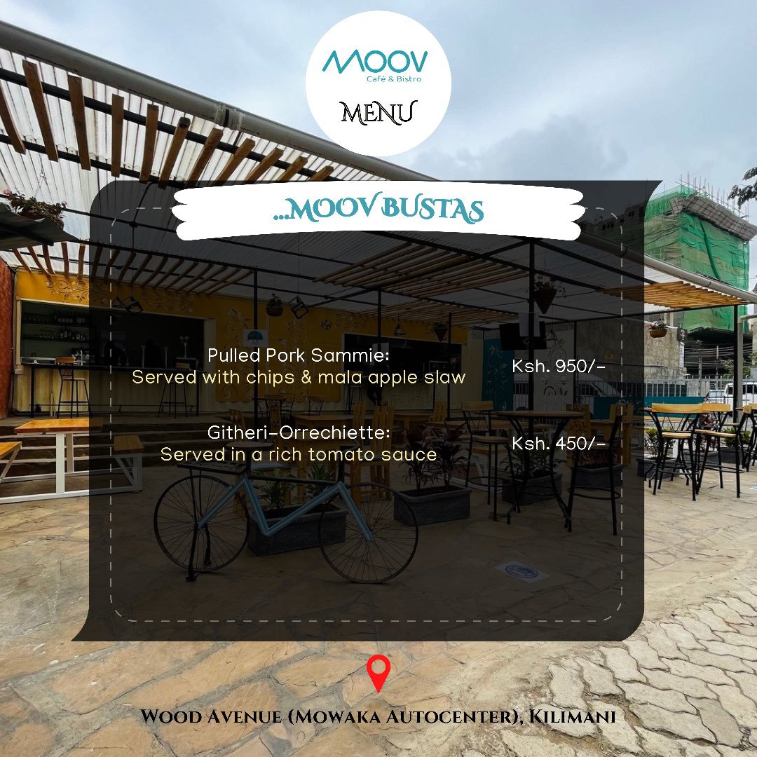 We are #Mooving away from pretentiousness and are settling for high quality and affordable pricing. 

This is our vision for authentic Kenyan cuisine, craft beer and cocktails 🍸

#WeMoovTogether #MagicalKenya #nairobi #kilimani #CafeBistro