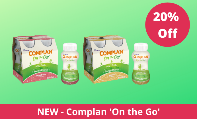 NEW 'Complan to go' available at Chemist Counter Direct. This delicious drink contains 21 vitamins and minerals to contribute to normal energy release, Gluten free! pos.li/2j90a0 #complan