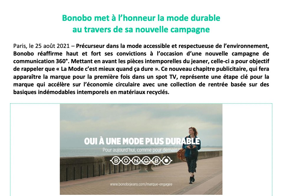 #LEFILCONSO La mode durable, thème de la nouvelle campagne <a href="/BonoboJeans/">Bonobo 🌿</a>. Communiqué (et infos) en libre-téléchargement ici >> a-p-c-t.fr/dauvers/fichie…