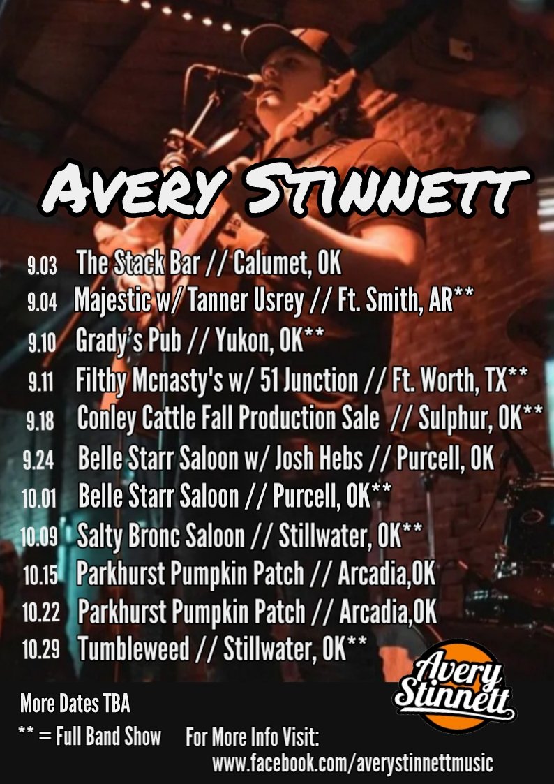 Avery_Stinnett's tweet photo. Would be cool if you retweeted this so all your friends can see when they can come catch show! Got a lot of cool stuff coming up. https://t.co/k3nB7XM0W7