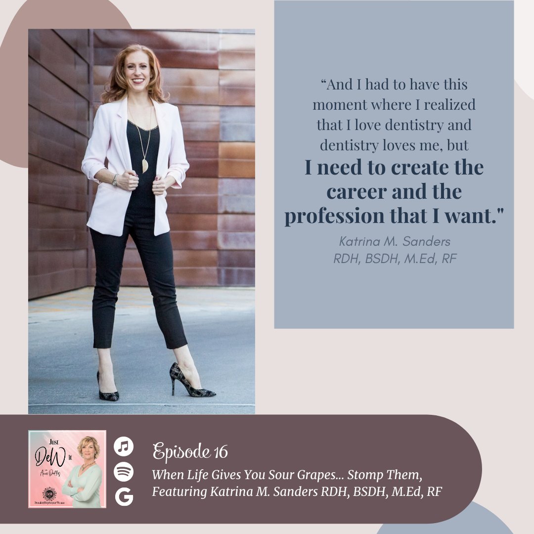 Episode 16: When Life Gives You Sour Grapes... Stomp Them, Featuring Katrina Sanders, RDH, BSDH, M.Ed, RF

Listen and subscribe now!

Learn More and Register for the DeW Retreat: buff.ly/3fURob2

#justdewit #dentistry #dentalentrepreneurwoman #brave #sourgrapes #dew